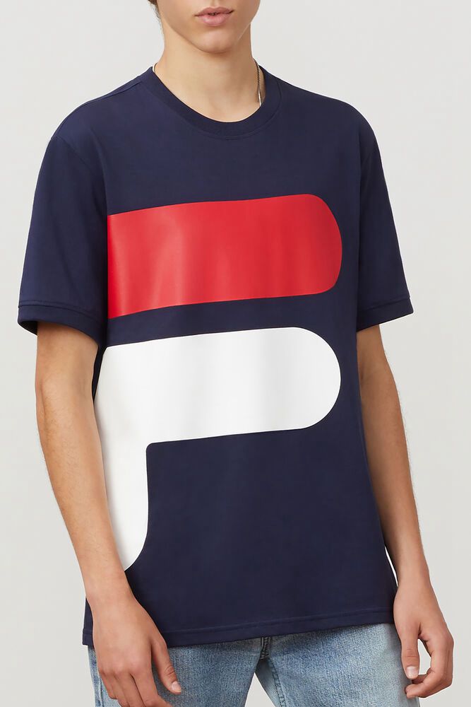 Fila T-Shirt Alvan Mens Navy/White/Red - India TLD-168957